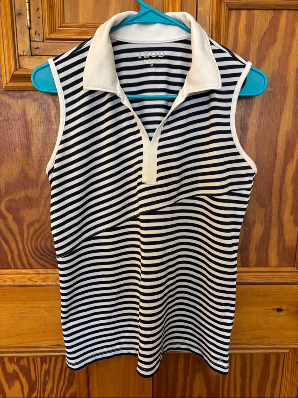 Izod Golf Navy and White Striped Sleeveless Polo Top